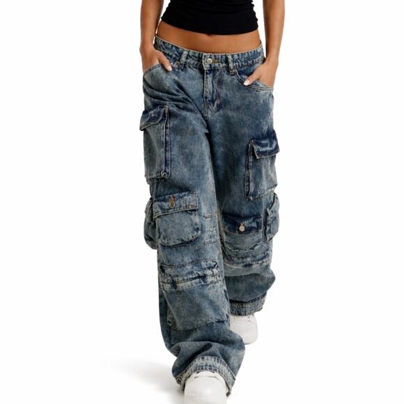 Zara Denim - Zara Cargo Pocket Baggy Jeans Blue Size 29